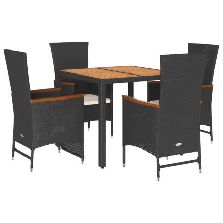 Ensemble à manger de jardin coussins 5pcs Noir Résine tressée 2