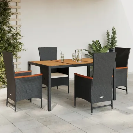Ensemble à manger de jardin coussins 5pcs Noir Résine tressée