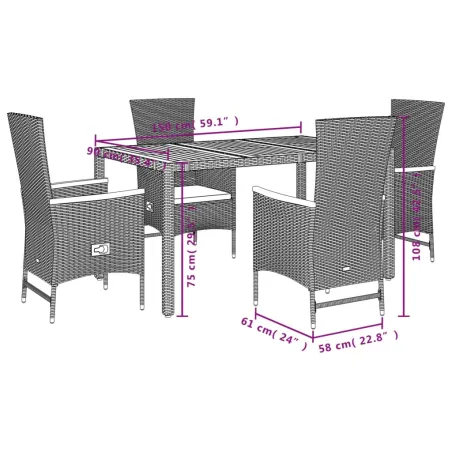 Ensemble à manger de jardin coussins 5pcs Noir Résine tressée