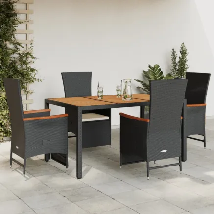 Ensemble à manger de jardin coussins 5pcs Noir Résine tressée
