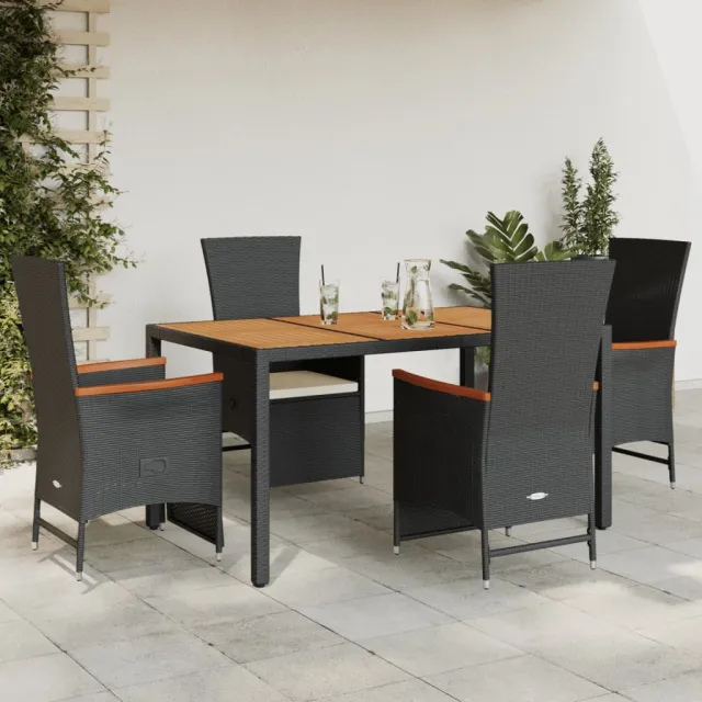 Ensemble à manger de jardin coussins 5pcs Noir Résine tressée
