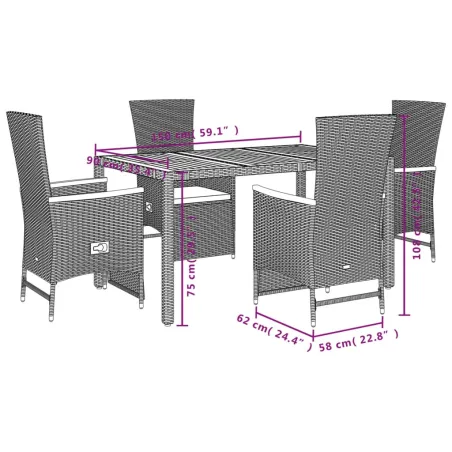 Ensemble à manger de jardin coussins 5pcs Noir Résine tressée
