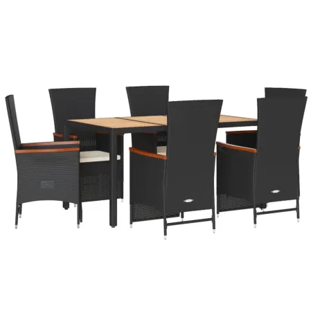 Ensemble à manger de jardin coussins 7pcs Noir Résine tressée
