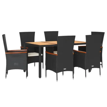 Ensemble à manger de jardin coussins 7pcs Noir Résine tressée 2