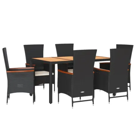 Ensemble à manger de jardin coussins 7pcs Noir Résine tressée 2
