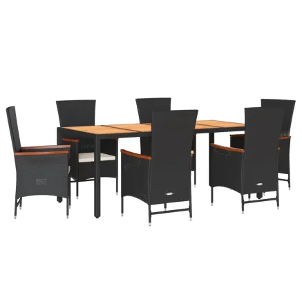 Ensemble à manger de jardin coussins 7pcs Noir Résine tressée 2