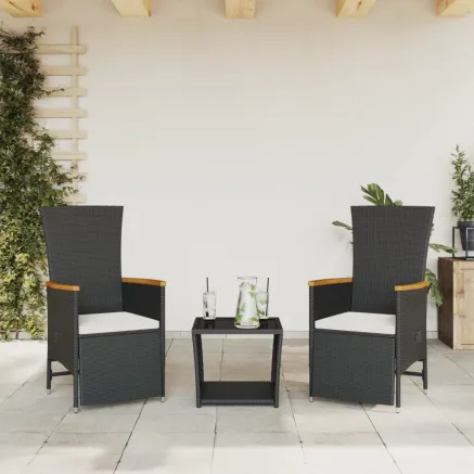 Ensemble à manger de jardin avec coussins 3 pcs Noir