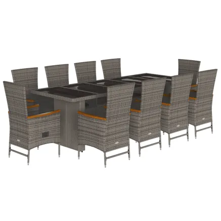 Ensemble à manger de jardin 11pcs avec coussins gris poly rotin 2
