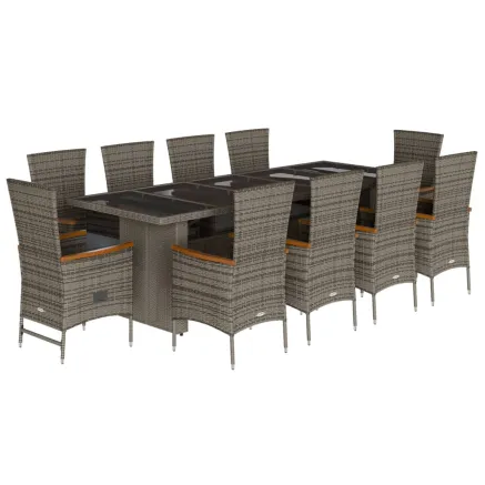 Ensemble à manger de jardin 11pcs avec coussins gris poly rotin 2