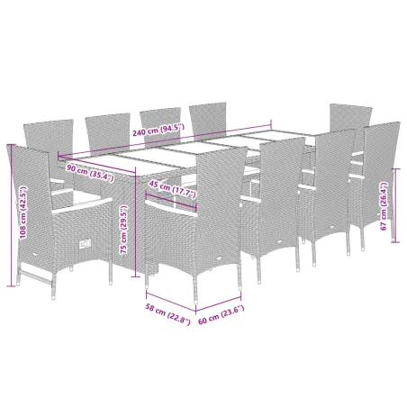 Ensemble à manger de jardin 11pcs avec coussins gris poly rotin