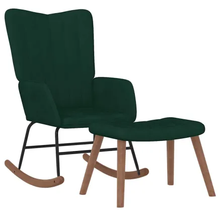 Chaise à bascule avec repose-pied Vert foncé Velours 2