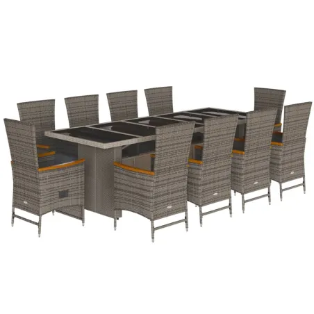 Ensemble à manger de jardin 11pcs avec coussins gris poly rotin