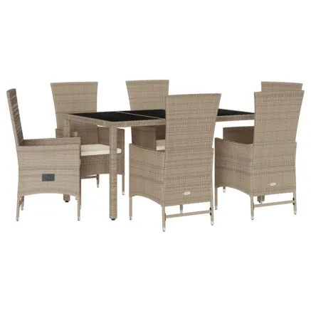 Ensemble à manger de jardin et coussins 7 pcs beige poly rotin 2