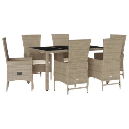 Ensemble à manger de jardin et coussins 7 pcs beige poly rotin 2