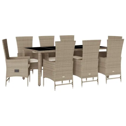 Ensemble à manger de jardin et coussins 9 pcs beige Poly rotin 2