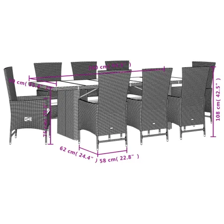 Ensemble à manger de jardin et coussins 9 pcs beige Poly rotin