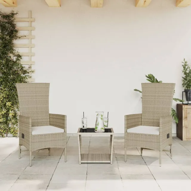 Ensemble à manger de jardin et coussins 3 pcs Beige poly rotin