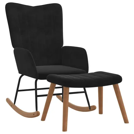 Chaise à bascule avec repose-pied Noir Velours 2