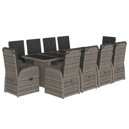 Ensemble à manger de jardin 11pcs avec coussins gris poly rotin 2