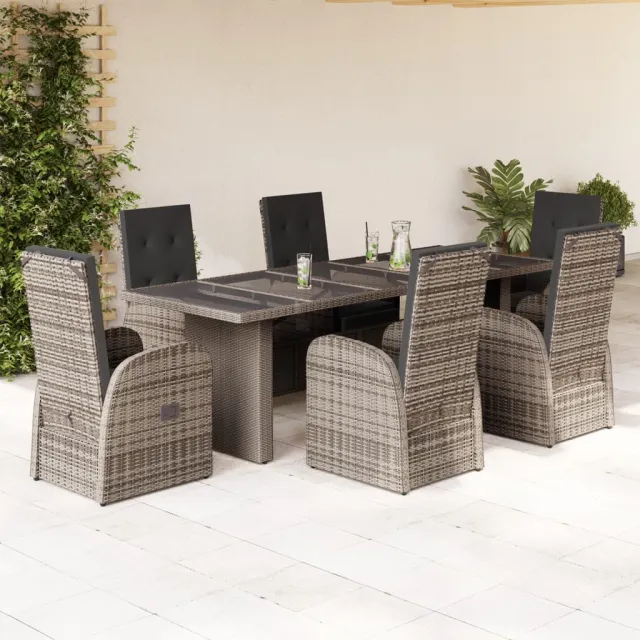 Ensemble à manger de jardin et coussins 7 pcs gris rotin