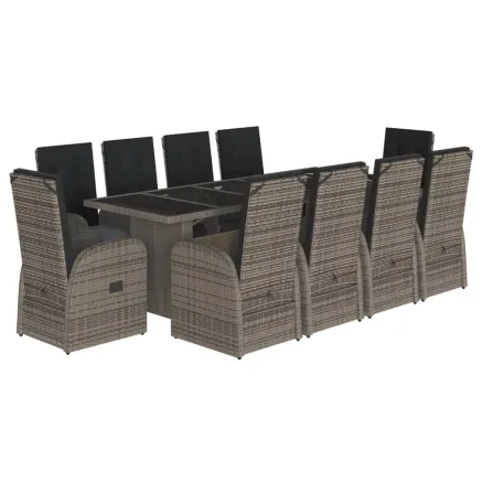 Ensemble à manger de jardin 11pcs avec coussins gris poly rotin 2