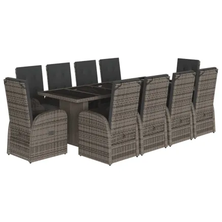 Ensemble à manger de jardin 11pcs avec coussins gris poly rotin 2