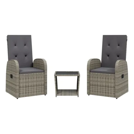 Ensemble à manger de jardin 3 pcs coussins gris résine tressée 2