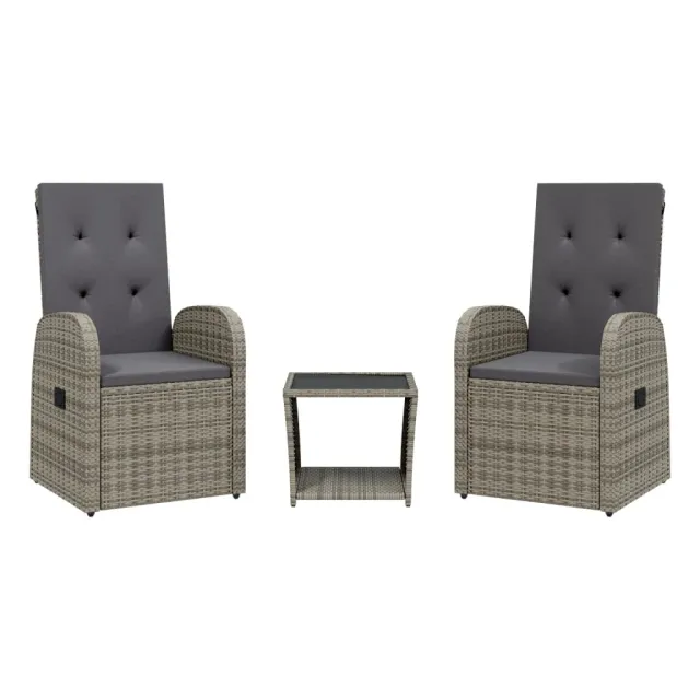 Ensemble à manger de jardin 3 pcs coussins gris résine tressée