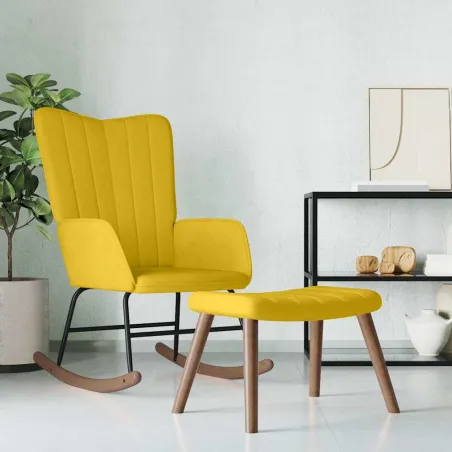 Chaise à bascule avec repose-pied Jaune moutarde Velours