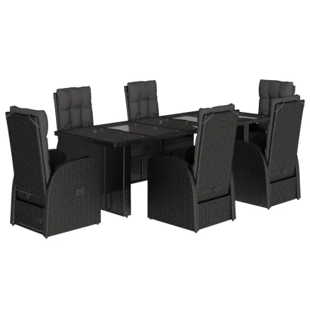 Ensemble à manger de jardin coussins 7 pcs noir résine tressée 2