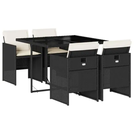 Ensemble à manger de jardin coussins 5pcs Noir Résine tressée 2