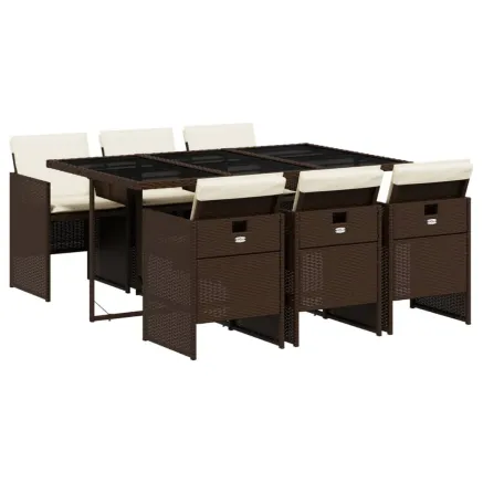 Ensemble à manger de jardin et coussins 7 pcs marron rotin 2