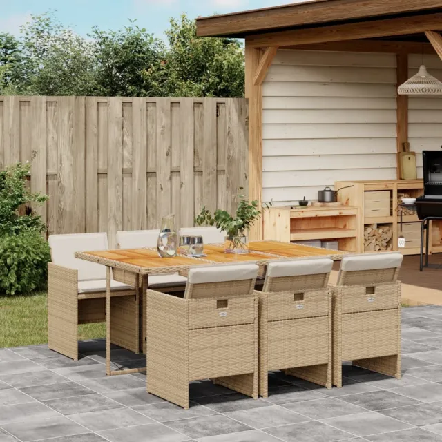 Ensemble à manger de jardin et coussins 7 pcs beige poly rotin
