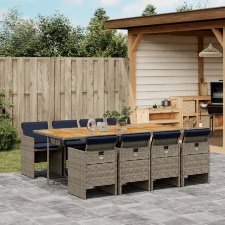 Ensemble à manger de jardin 9 pcs coussins gris résine tressée