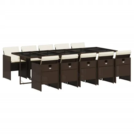 Ensemble à manger de jardin et coussins 11 pcs marron rotin 2