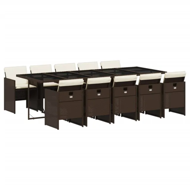 Ensemble à manger de jardin et coussins 11 pcs marron rotin