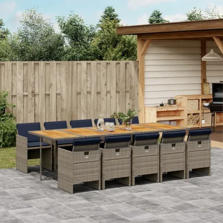 Ensemble à manger de jardin 11 pcs coussins gris résine tressée