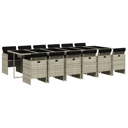 Ensemble à manger de jardin et coussins 13 pcs gris clair rotin 2