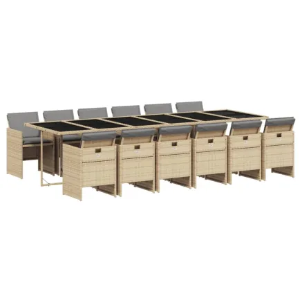 Ensemble à manger de jardin coussins 13 pcs mélange beige rotin 2