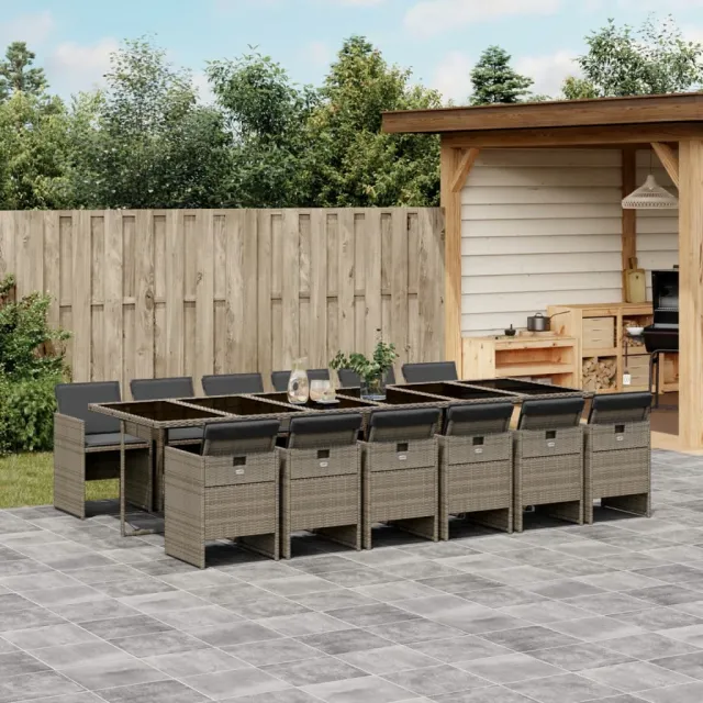 Ensemble à manger de jardin avec coussins 13 pcs résine tressée