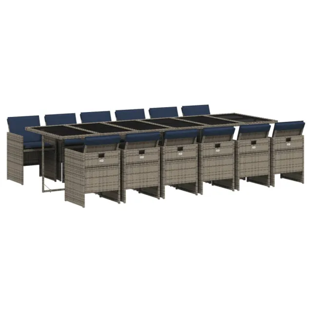 Ensemble à manger de jardin avec coussins 13 pcs résine tressée