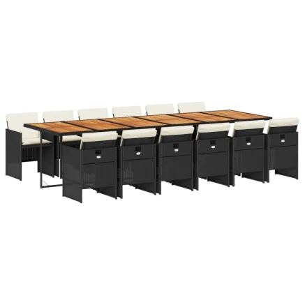 Ensemble à manger de jardin 13 pcs coussins noir résine tressée 2