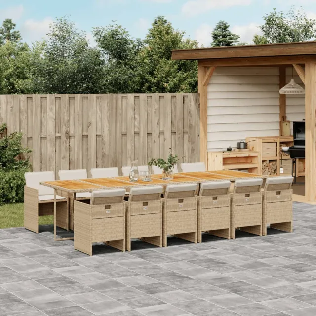 Ensemble à manger de jardin et coussins 13 pcs beige