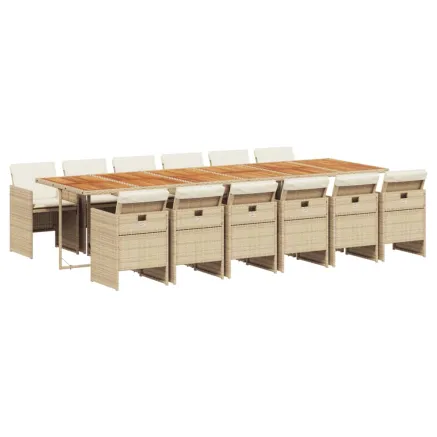 Ensemble à manger de jardin et coussins 13 pcs beige 2