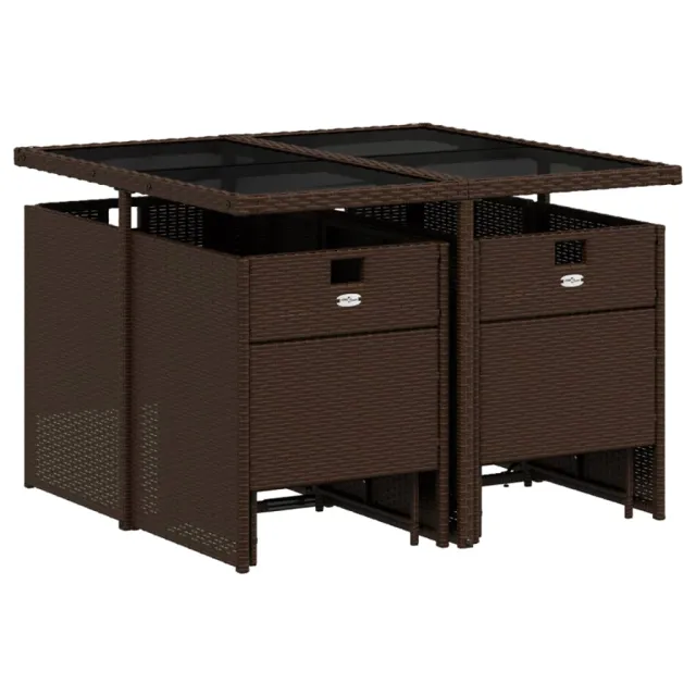 Ensemble à manger de jardin et coussins 9 pcs marron poly rotin