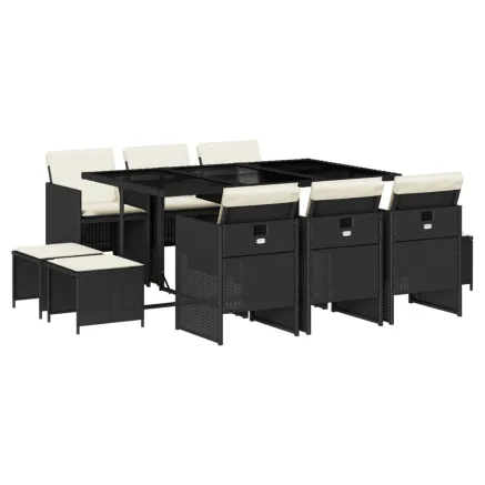 Ensemble à manger de jardin 11 pcs coussins noir résine tressée 2