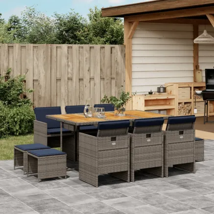 Ensemble à manger de jardin 11 pcs coussins gris résine tressée