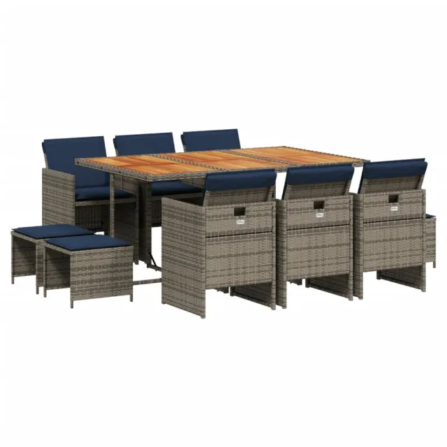 Ensemble à manger de jardin 11 pcs coussins gris résine tressée