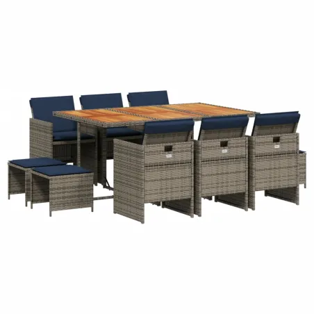 Ensemble à manger de jardin 11 pcs coussins gris résine tressée
