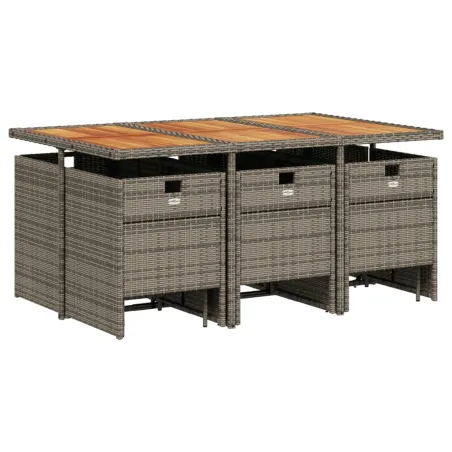 Ensemble à manger de jardin 11 pcs coussins gris résine tressée